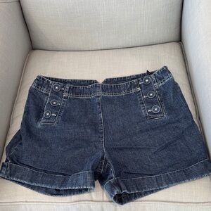 Boden Navy Denim Jean Shorts with Button Tabs